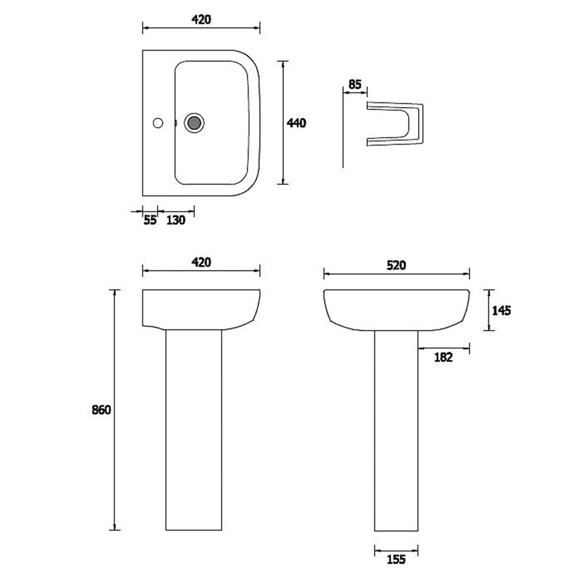 Cooke & Lewis Full Pedestal Basin Fabienne Gloss White 1 Tap Hole 52cm - Image 2