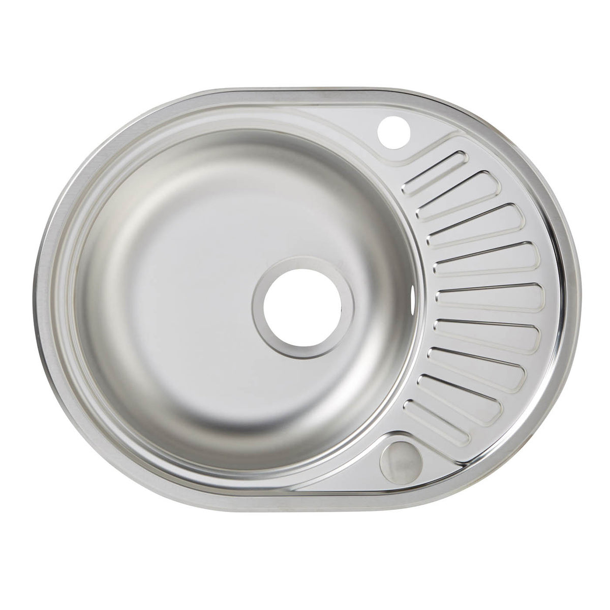 Kitchen Sink Round Stainless Steel 1 Bowl Drainer Satin Inox 450 x 570mm - Image 1