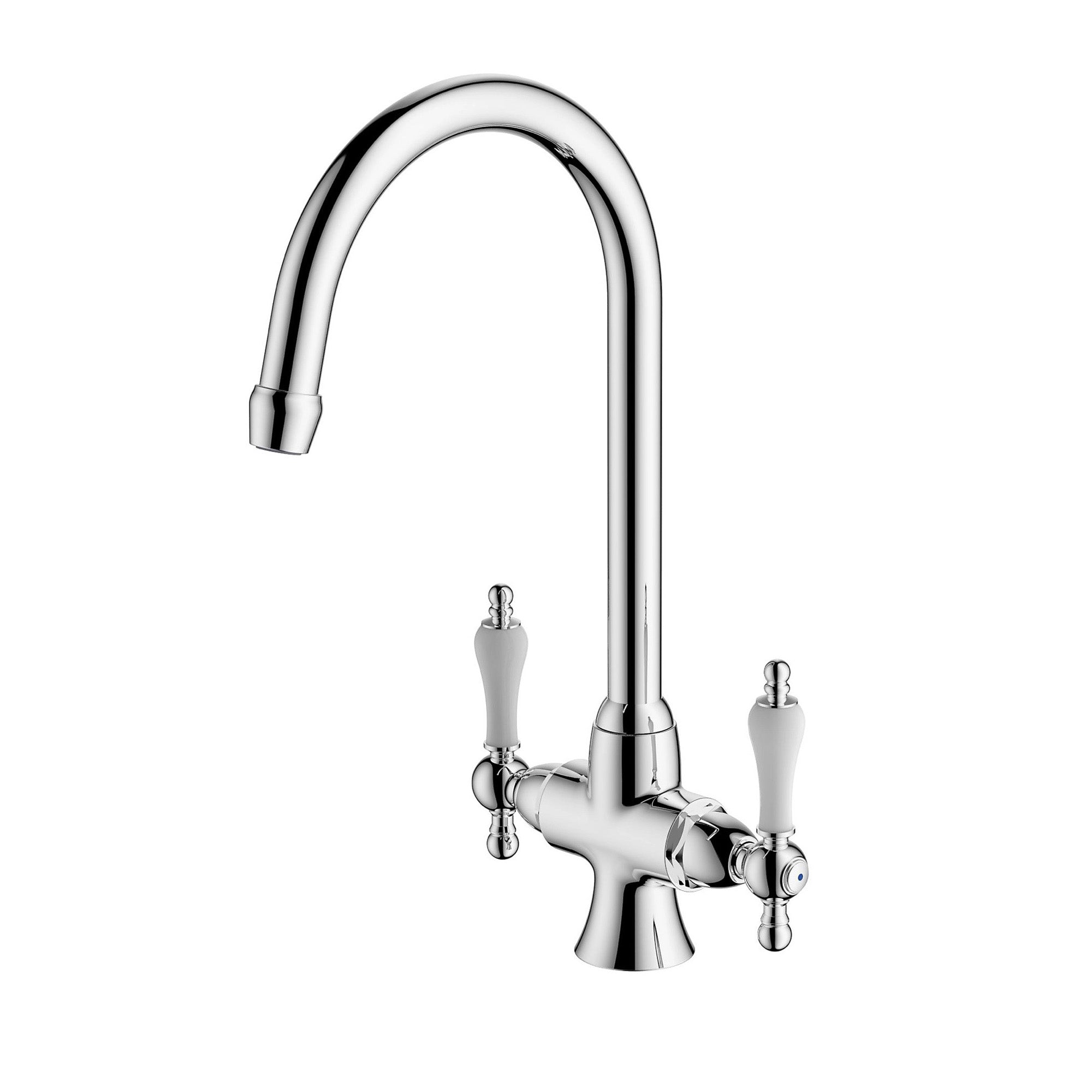 Kitchen Tap Mixer Chrome Dual Lever 1/4 Turn Swivel Spout Brass Modern Faucet - Image 1