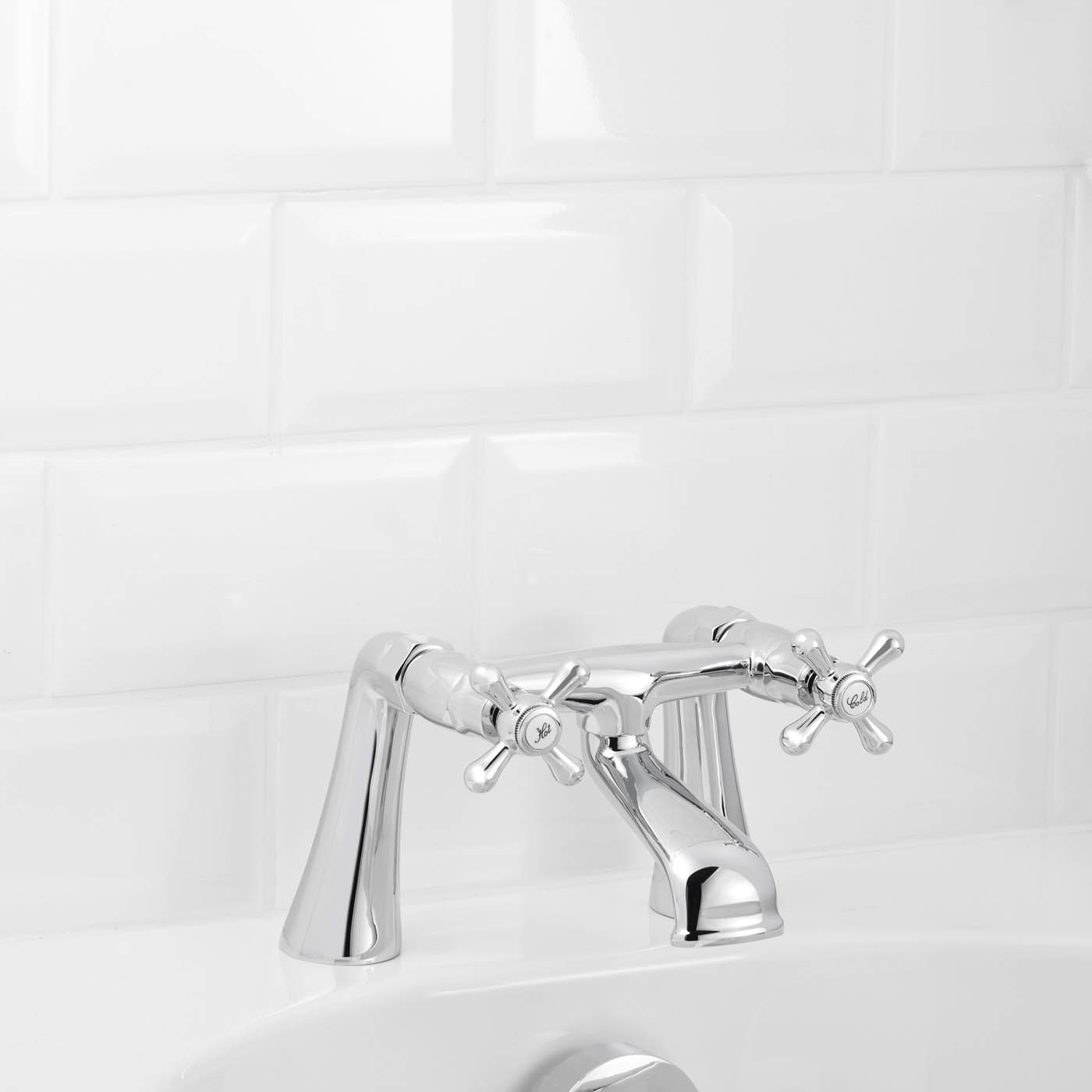 Bath Filler Tap Mixer Chrome Cross Head Handles Bathroom Traditional Faucet - Image 2