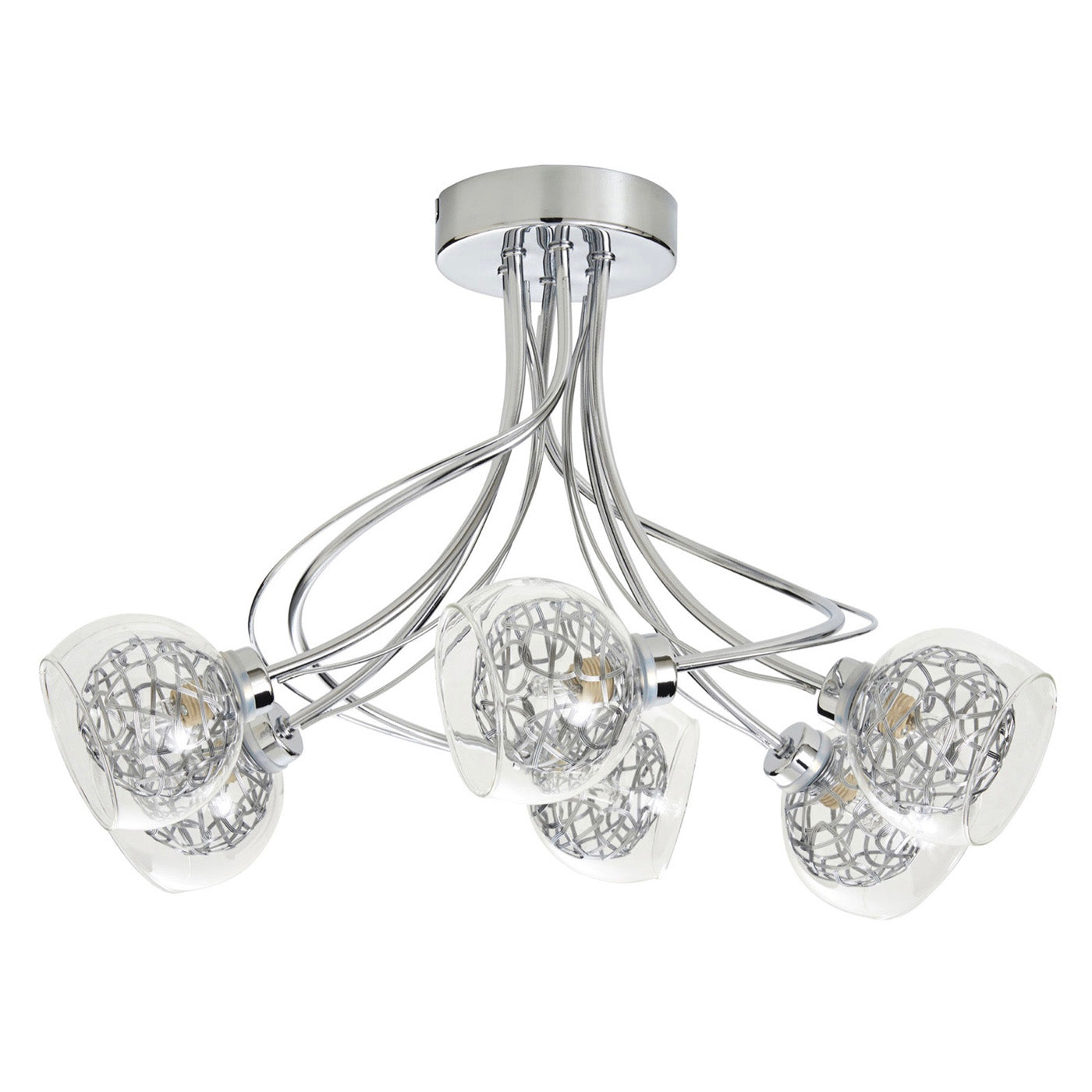 LED Ceiling Light 6 Way Living Room Modern Clear Glass Shades Wire Details - Image 3