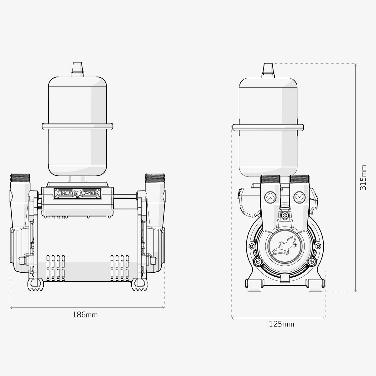 Salamander Shower Pump Twin Brass CT Force 20TU 2 Bar (H)315mm (W)125mm (L)186mm - Image 2