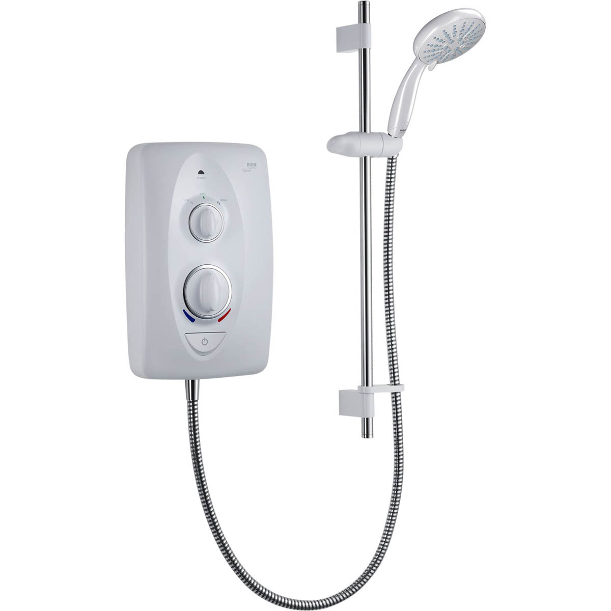 Mira Electric Shower 10.8kW White 4 Spray Pattern Round Head Riser Rail Bathroom - Image 1