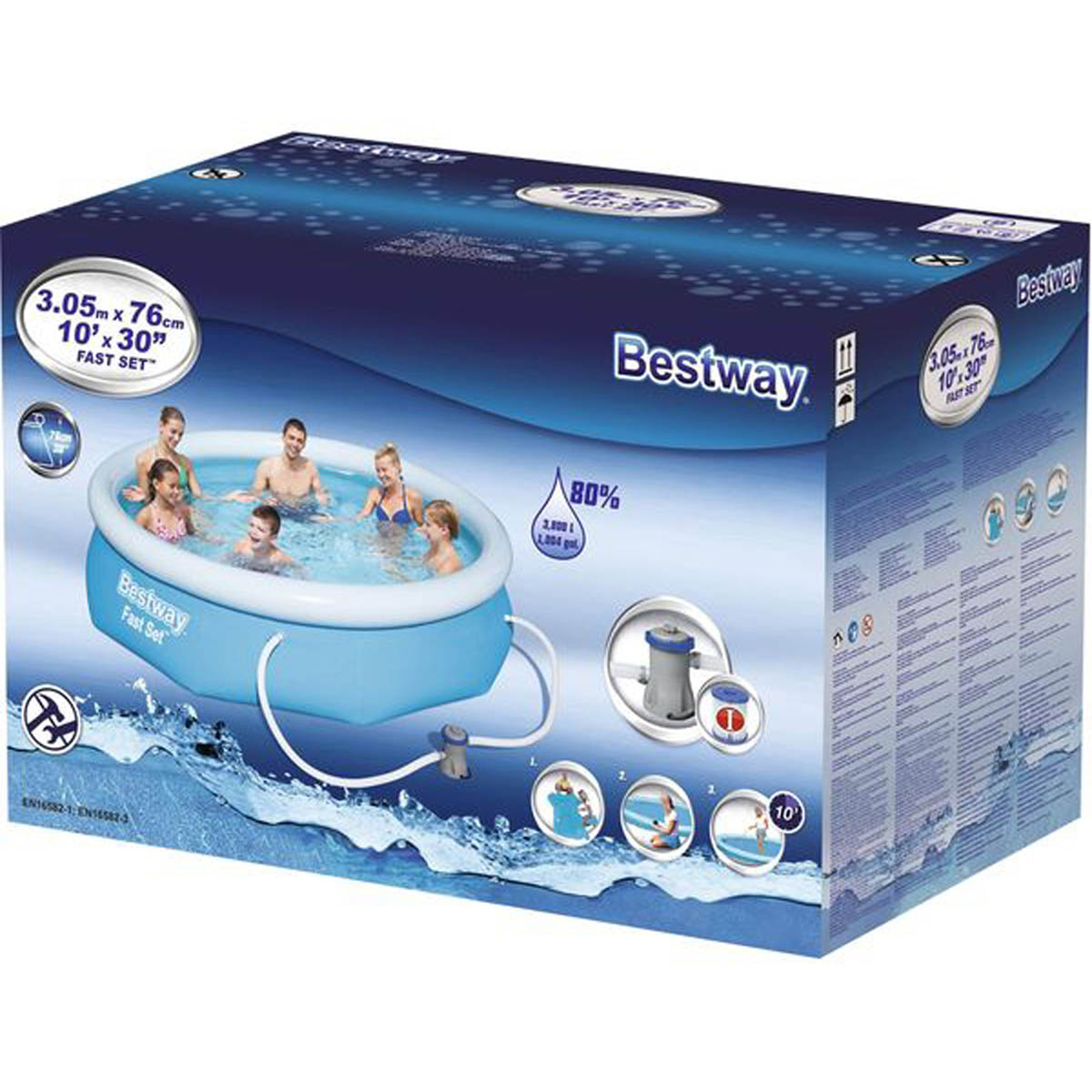 Bestway Swimming Pool Set Inflatable with Pump 3.05m x 0.76m Blue Paddling - Image 2