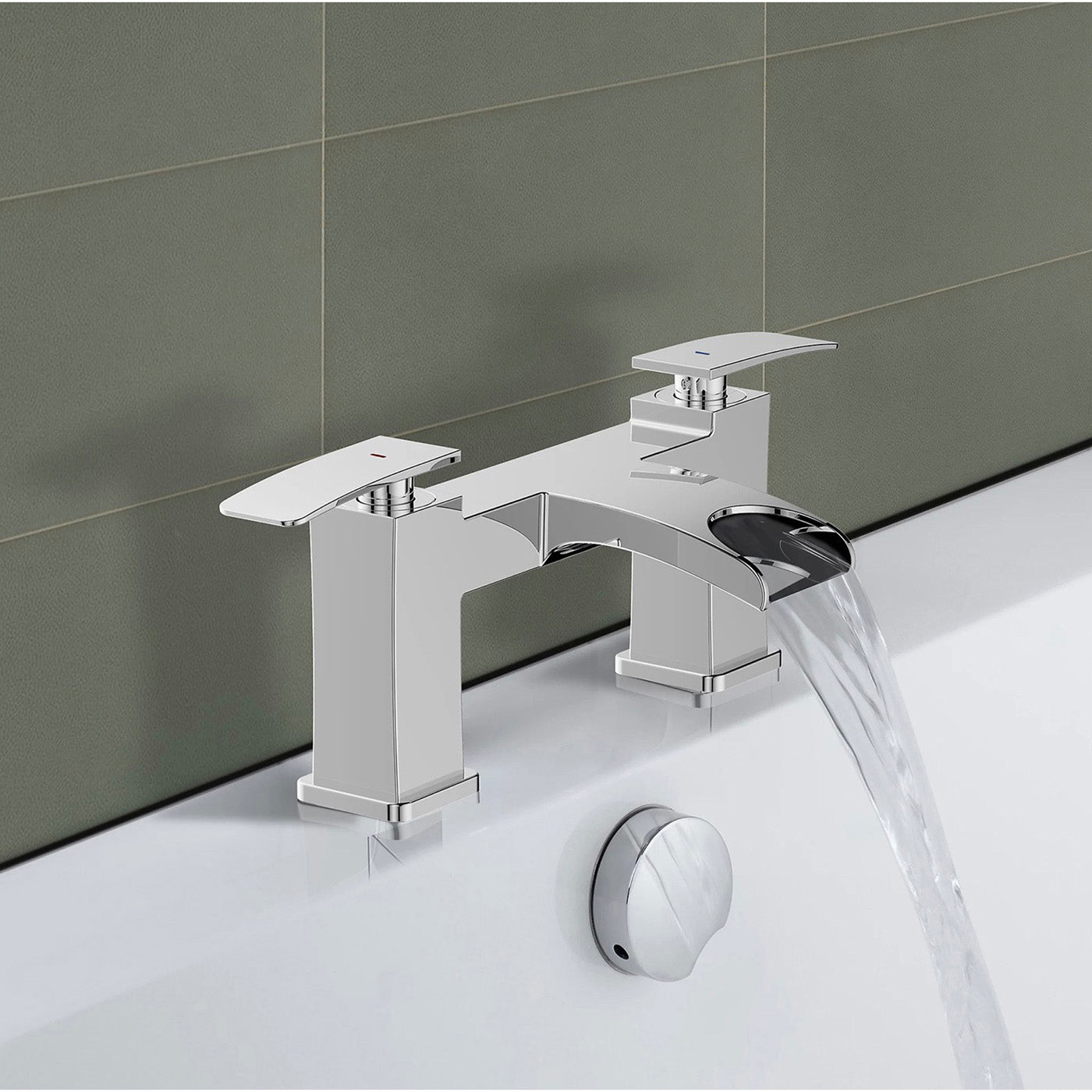 Bath Filler Tap Dual Lever Manual Modern Chrome Plated Bathroom Square - Image 3