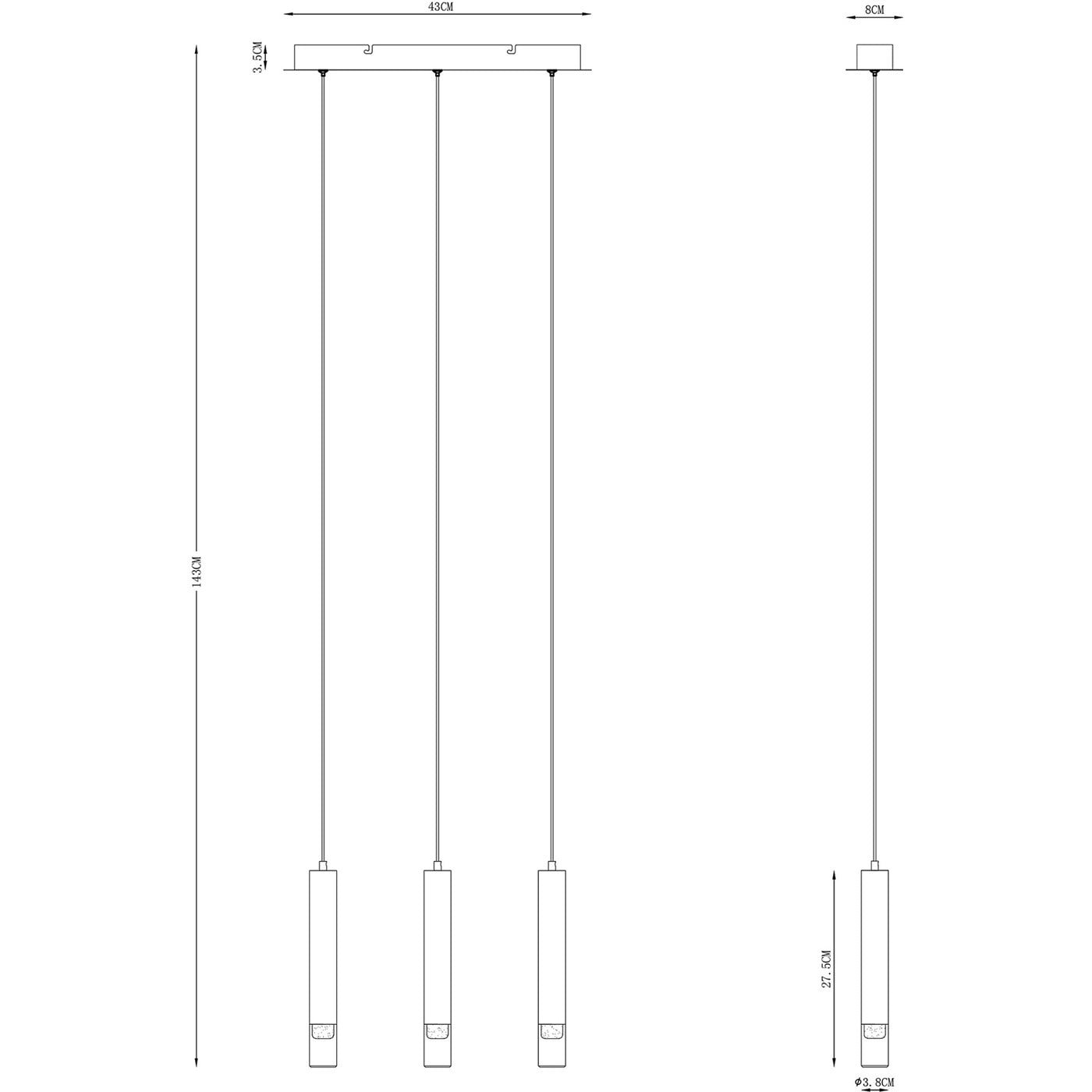 LED Ceiling Light 3 Way Pendant Chrome Sleek Contemporary Bar Kitchen Dining - Image 2