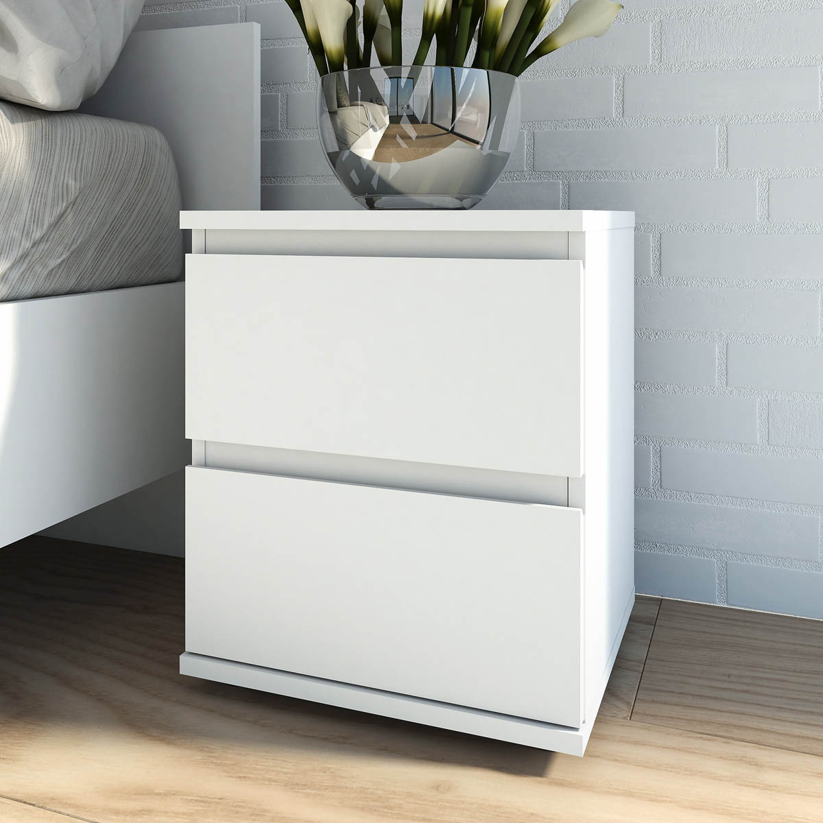 Bedside Table Nova Matt White 2 Drawer Bedroom Living Room Furniture Storage - Image 1