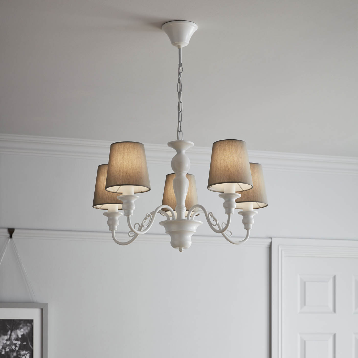 Ceiling Light Grey White Wood Effect 5 Way Pendant E14 Living Room Bedroom 40W - Image 2