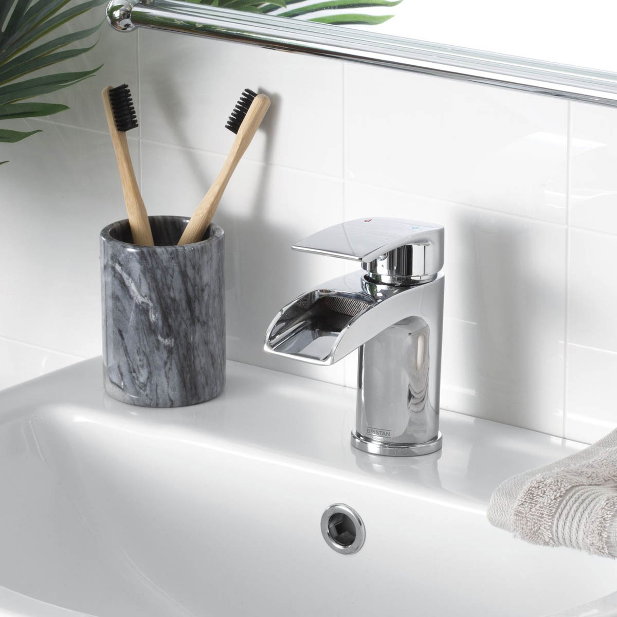 Bristan Basin Tap Mono Mixer Standard Chrome Effect Modern Bathroom With Waste - Image 2