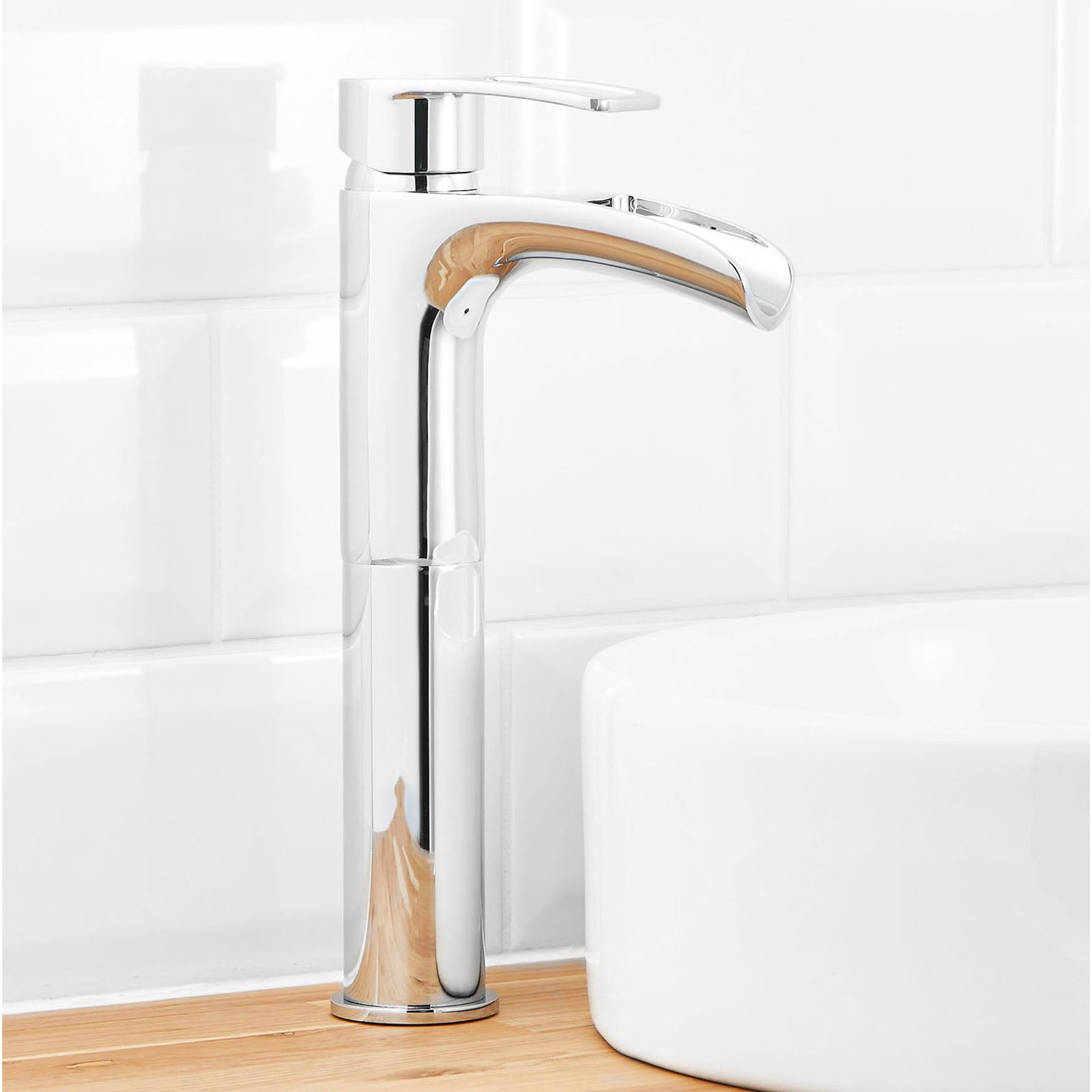 Bathroom Basin Tap Mono Mixer Chrome Single Lever Tall Waterfall Waste Faucet - Image 2
