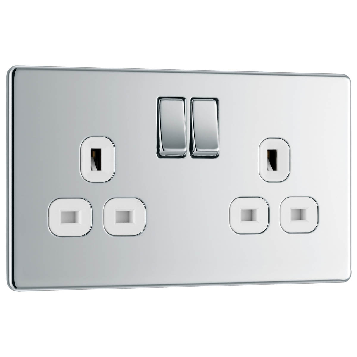 Double Switched Socket 13A 2 Gang Chrome Effect Finish Screwless 5 Pack - Image 3