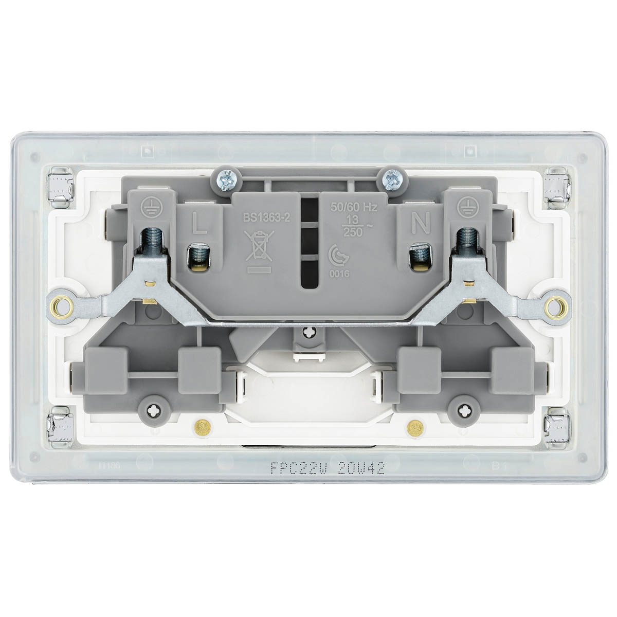 Double Switched Socket 13A 2 Gang Chrome Effect Finish Screwless 5 Pack - Image 4