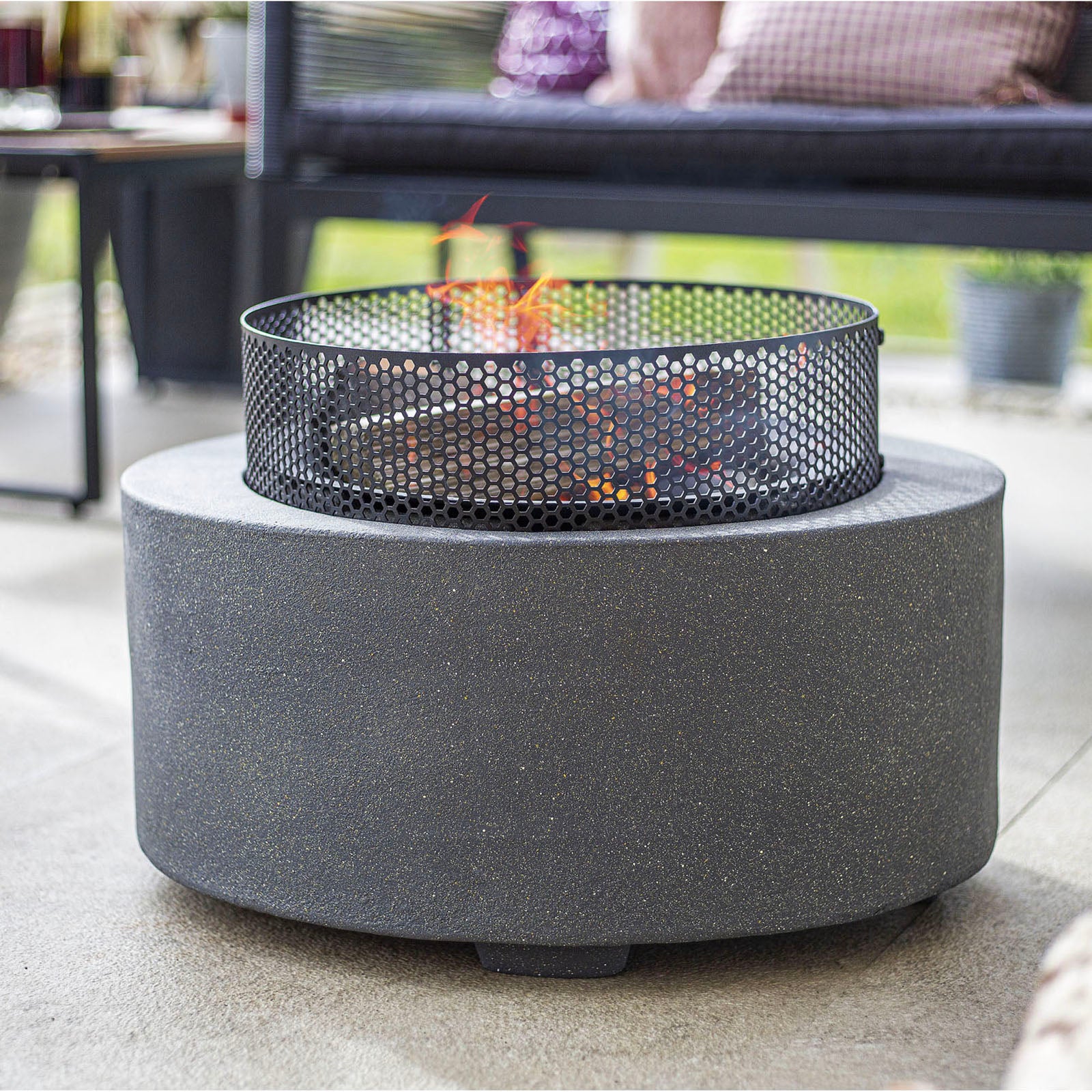 La Hacienda Firepit Wood Log Burner Outdoor Heater Oval Steel Grey 500 x 400mm - Image 1