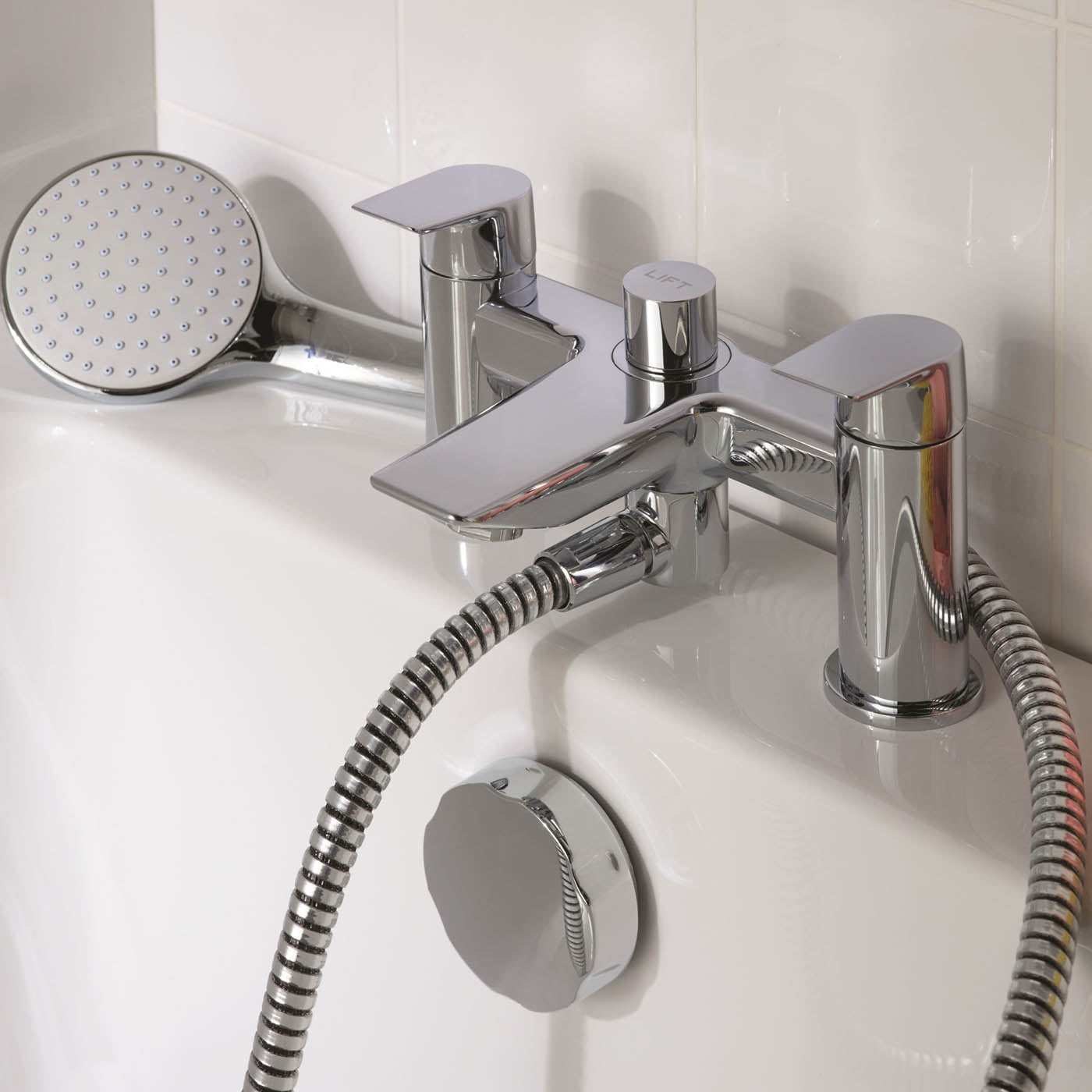 Bath Filler Tap Shower Mixer Chrome Dual Lever Single Spray Pattern Modern - Image 2
