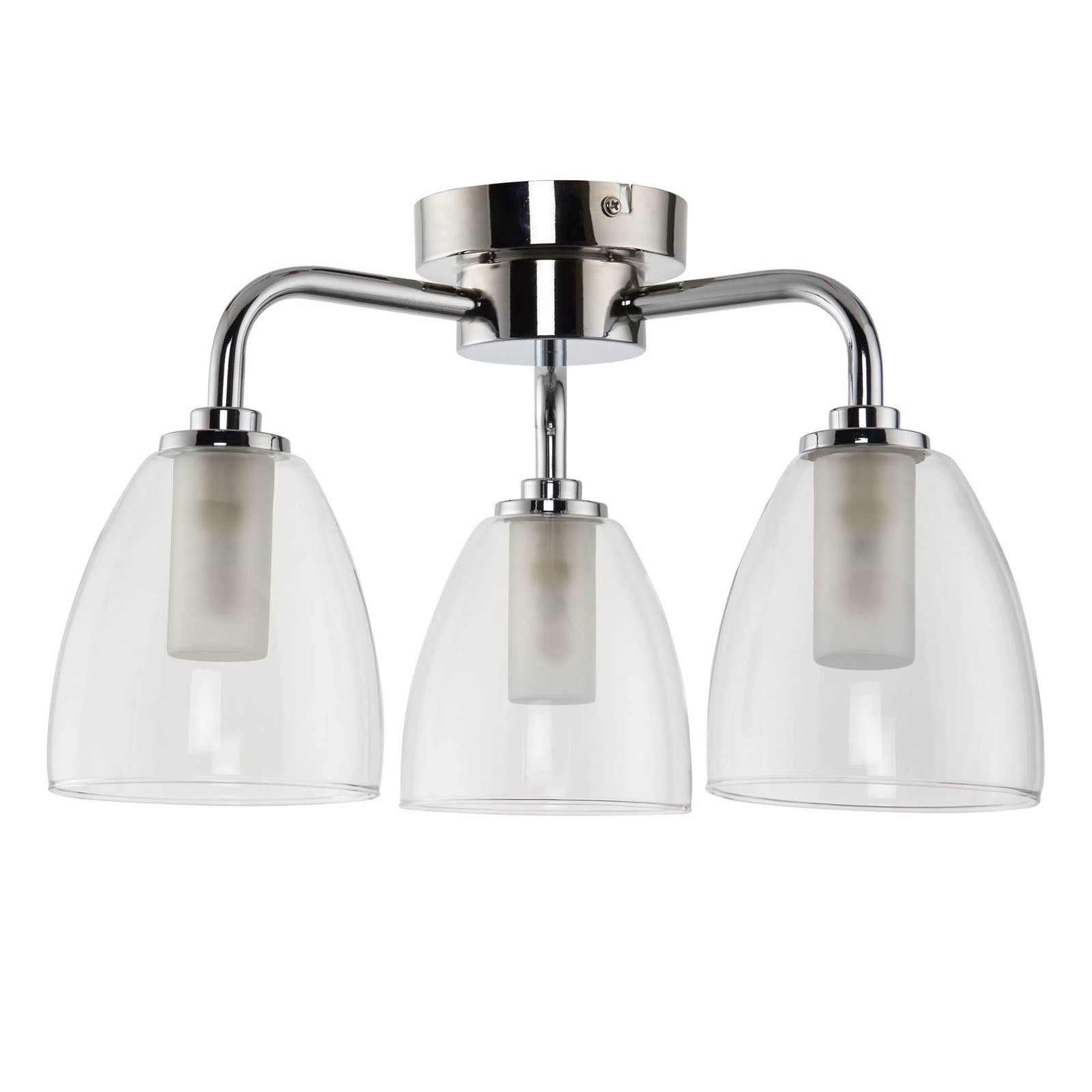 Bathroom Ceiling Light 3 Way Chrome Effect Clear Bell Glass Shades Modern 54W - Image 3
