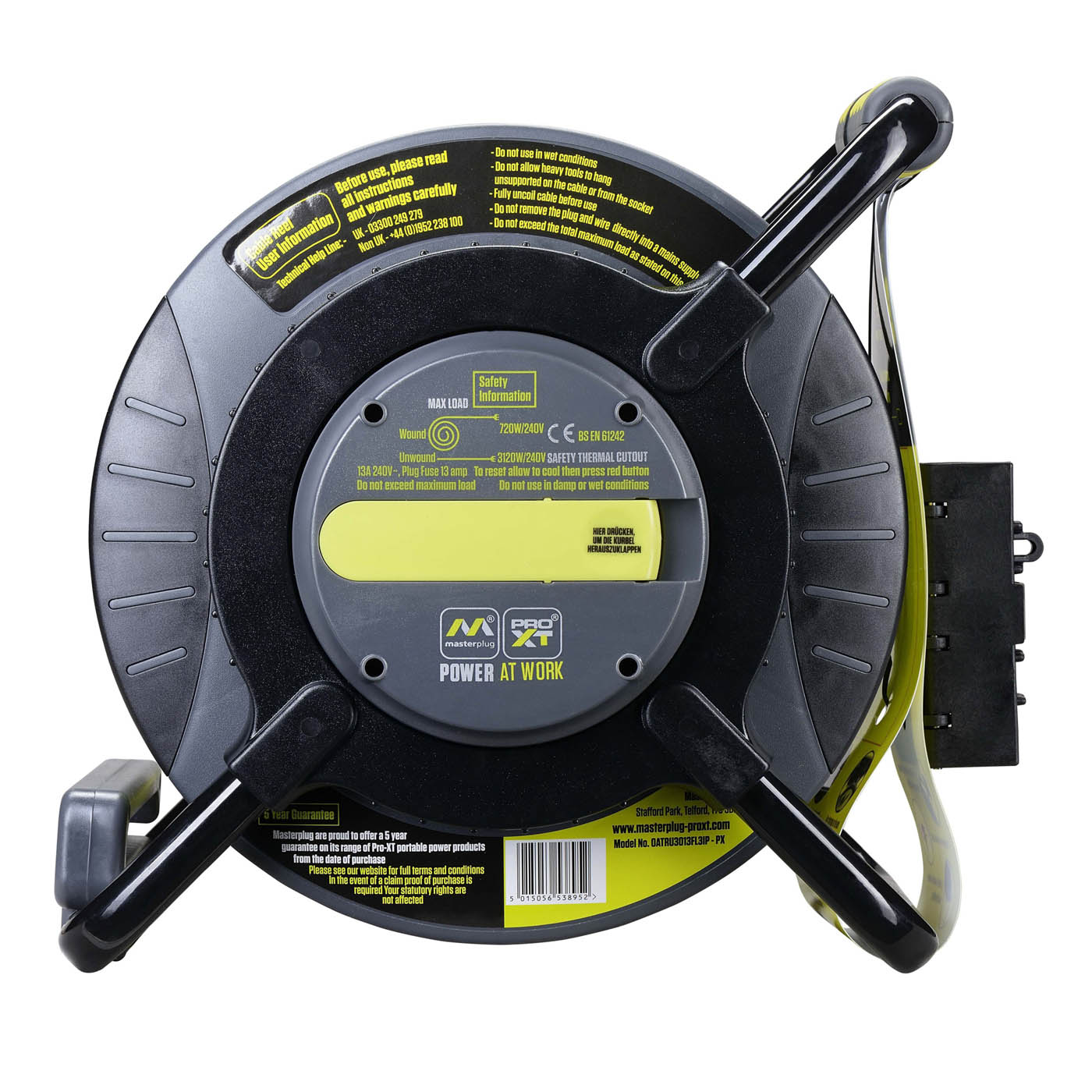 Masterplug IP54 Rated Reverse Anti Twist 1 socket Grey & green Indoor & outdoor Cable reel, 30m - Image 4