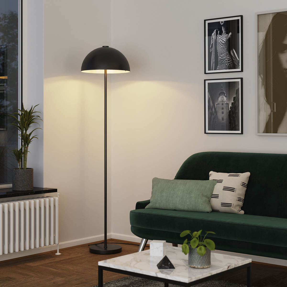 LED Floor Lamp Songor Matt Black Modern Metal Half Globe Shade (H)1580 mm - Image 1