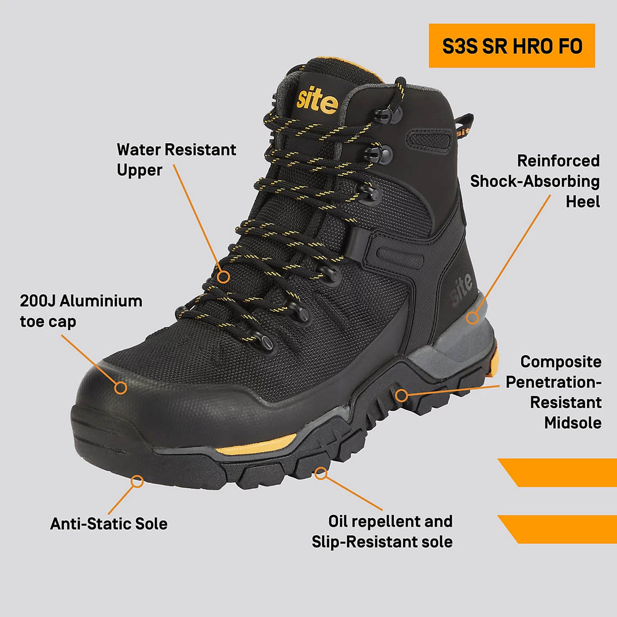 Site Safety Boots Black Aluminium Toe S3 SRC Work Boots Size 8 Densham - Image 7