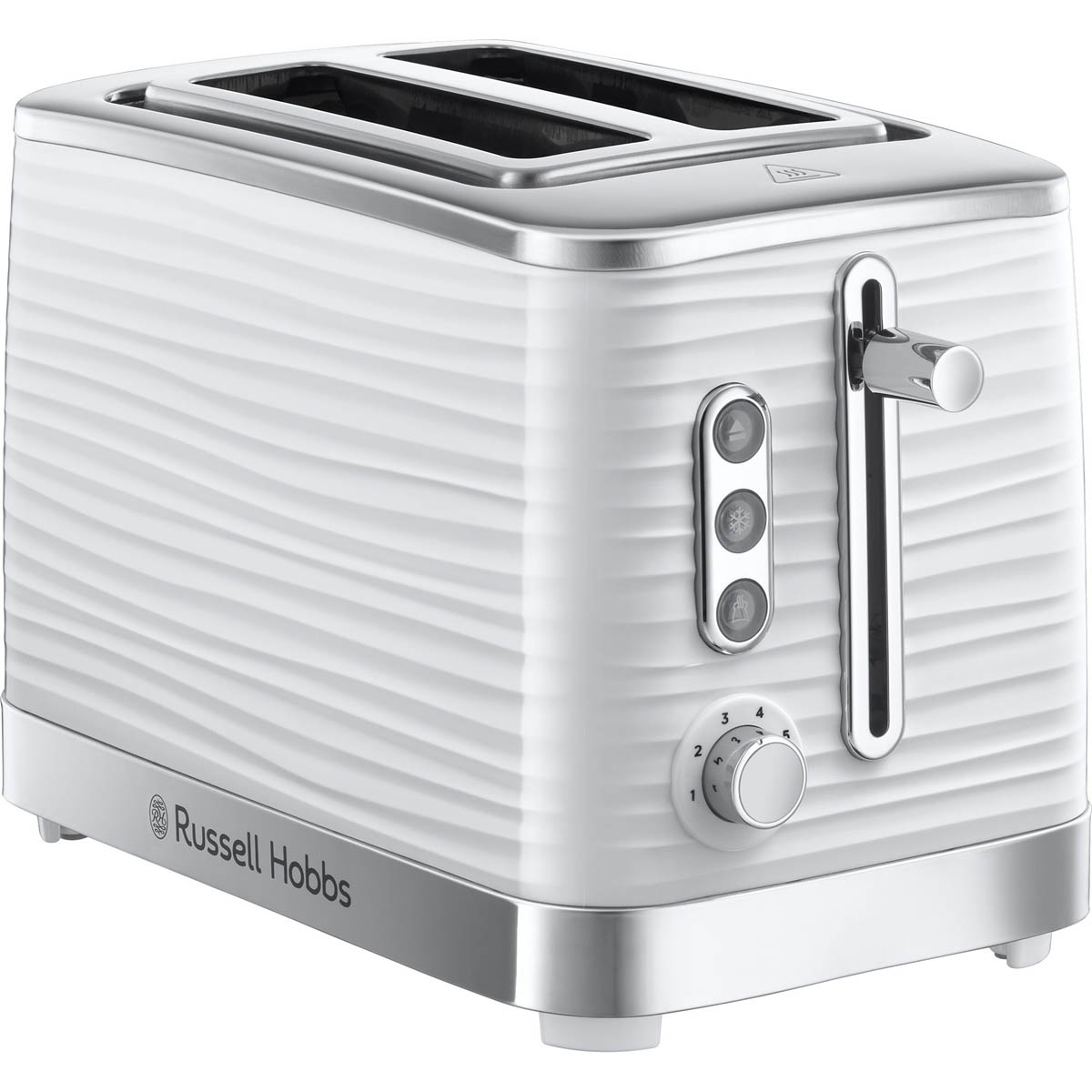 Russell Hobbs Toaster 2 Slice White Reheat Frozen Cancel Browning Crumb Tray - Image 1