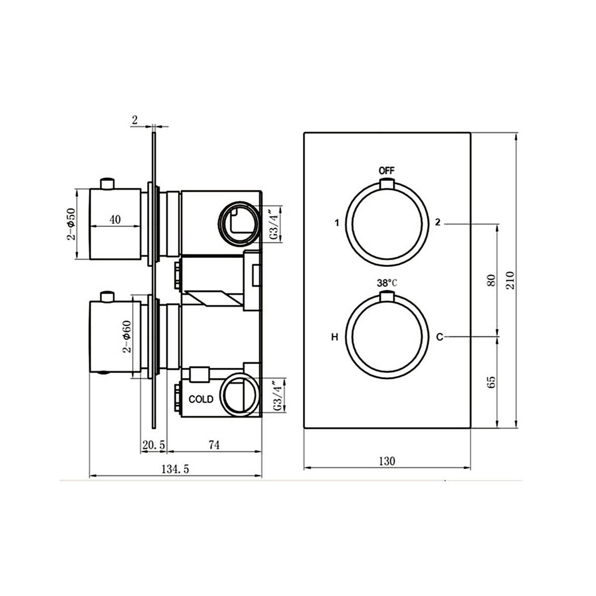 Shower Mixer Valve Concealed Thermostatic Single Outlet 1/2 Turn Diverter - Image 2