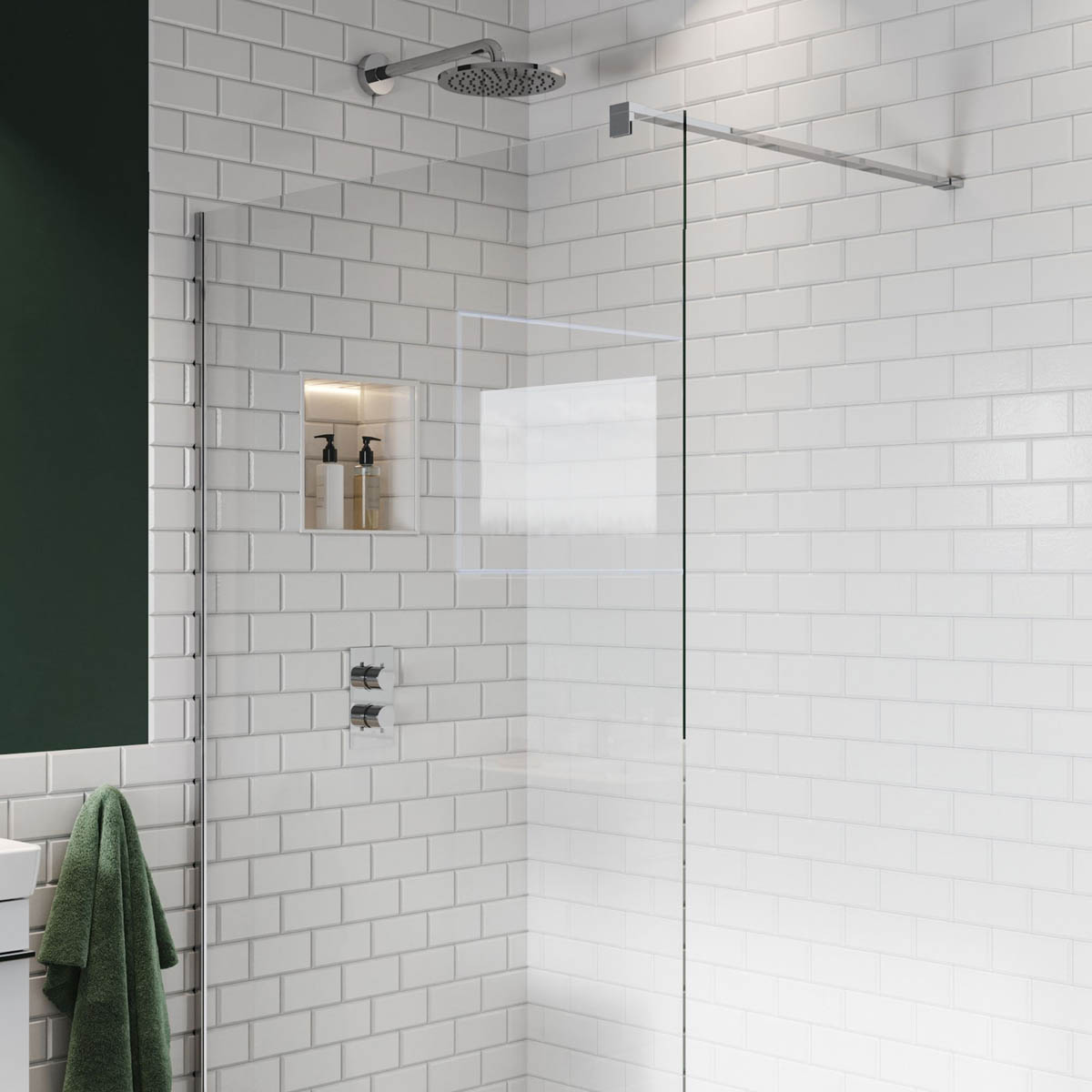 Shower Arm Gloss Chrome Wall Mounted Brass 380mm Round Bathroom Modern - Image 1