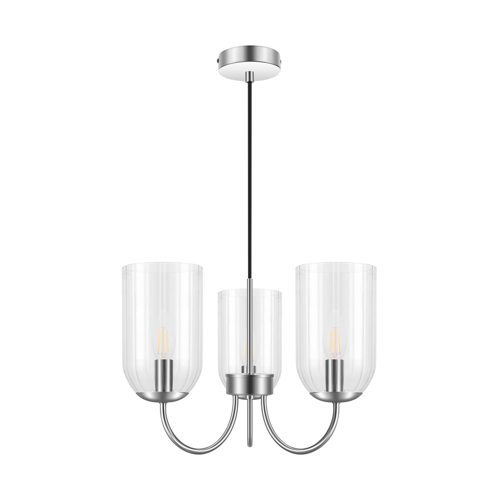 Ceiling Light Chrome 3 Way Clear Glass Shade Pendant Living Room Bedroom 10W - Image 1