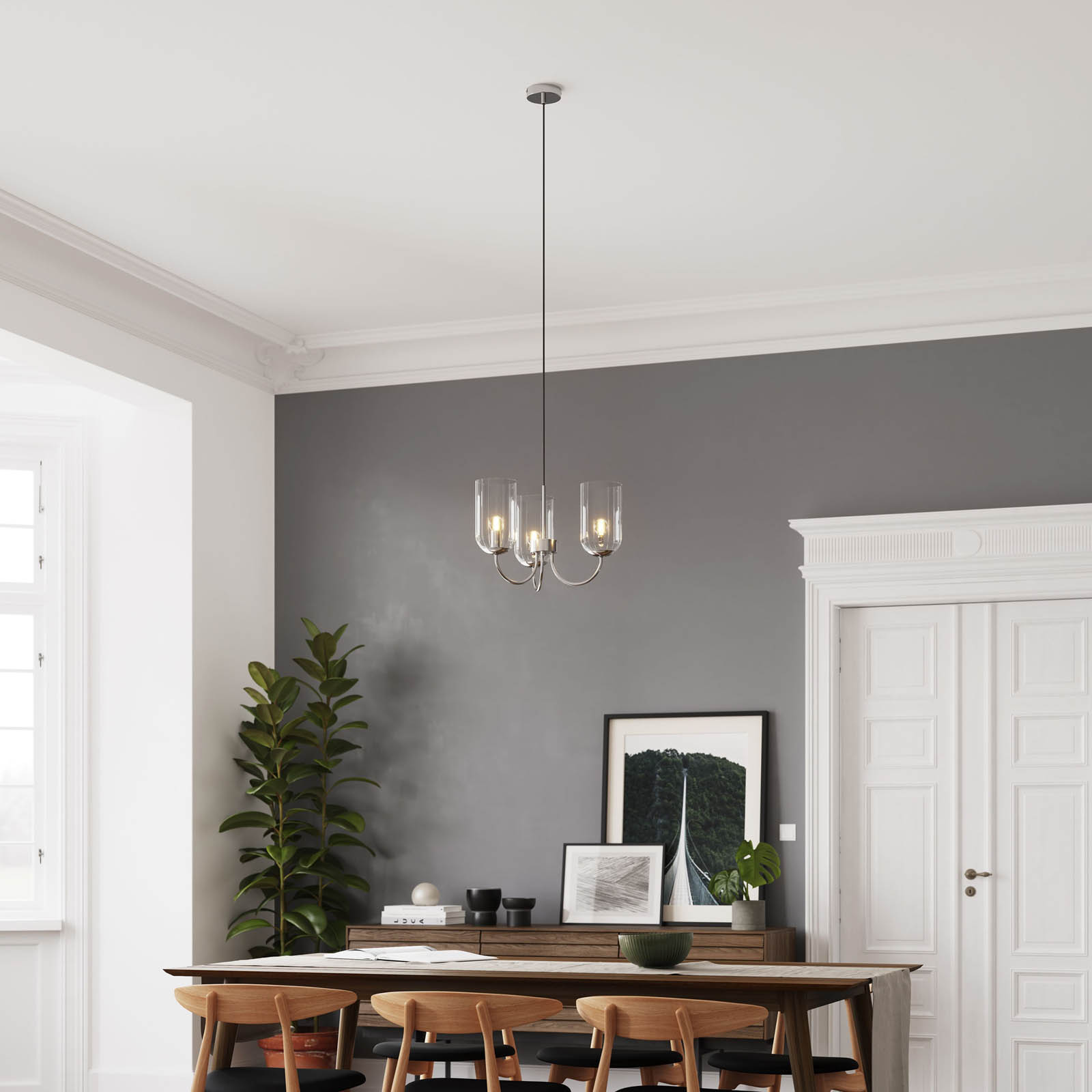 Ceiling Light Chrome 3 Way Clear Glass Shade Pendant Living Room Bedroom 10W - Image 2