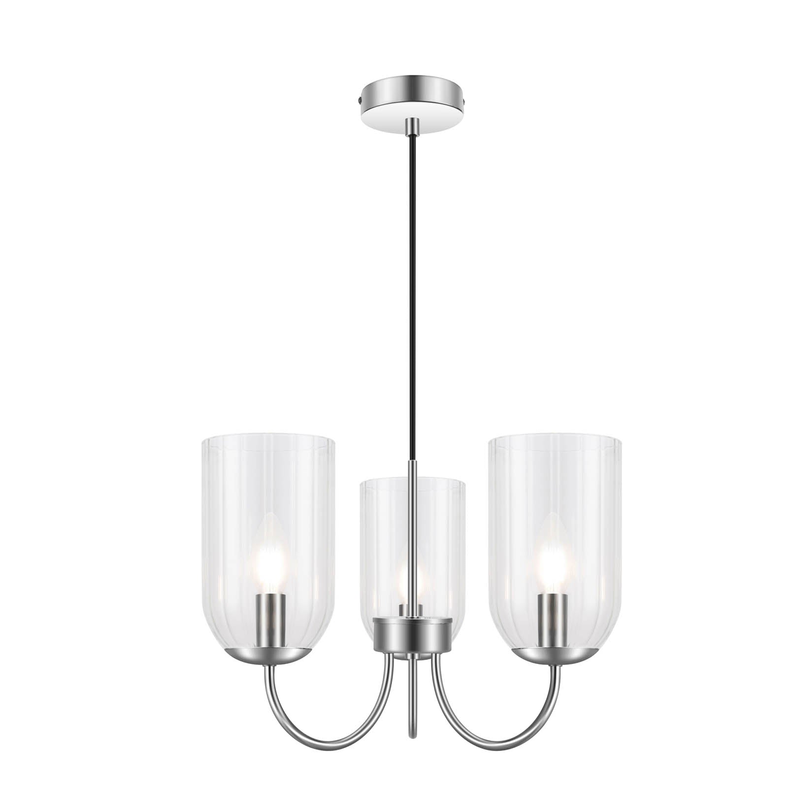 Ceiling Light Chrome 3 Way Clear Glass Shade Pendant Living Room Bedroom 10W - Image 3