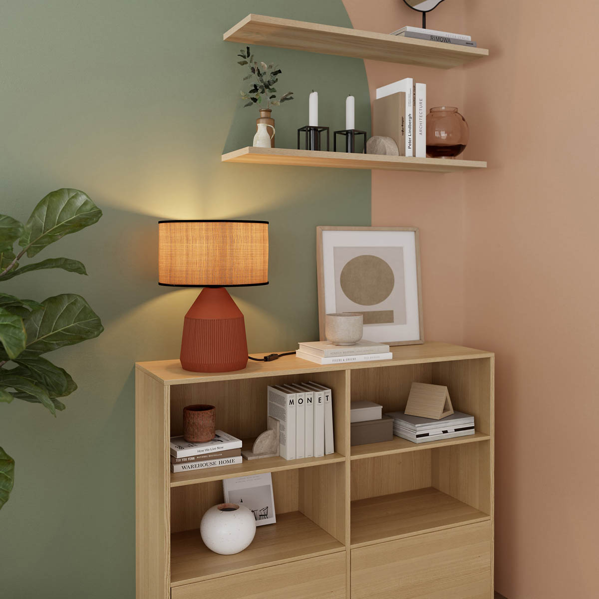 Table Lamp Round Matt Natural E27 Ceramic Straw Bedroom Living Room Modern - Image 3