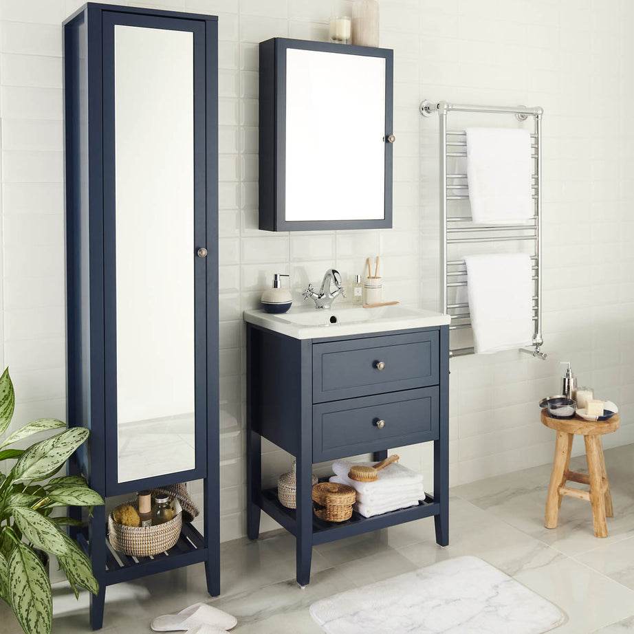 Bathroom Cabinet Single Mirrored Door Satin Navy Wall Mounted (W)500mm (H)700mm - Image 2