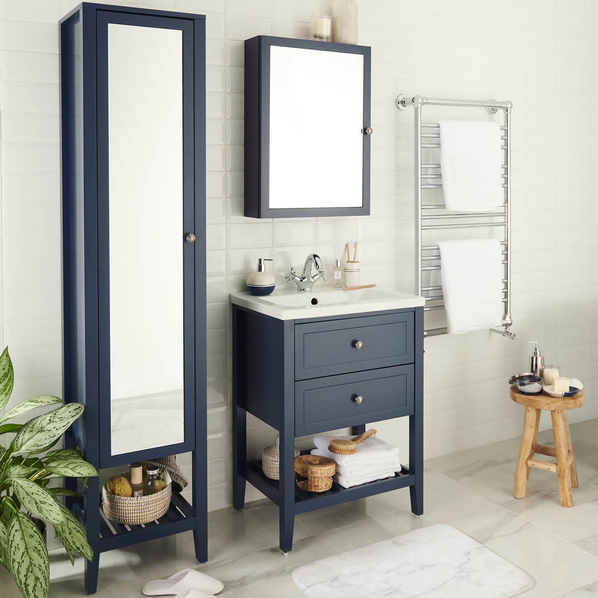 Bathroom Cabinet Single Mirrored Door Satin Navy Wall Mounted (W)500mm (H)700mm - Image 2