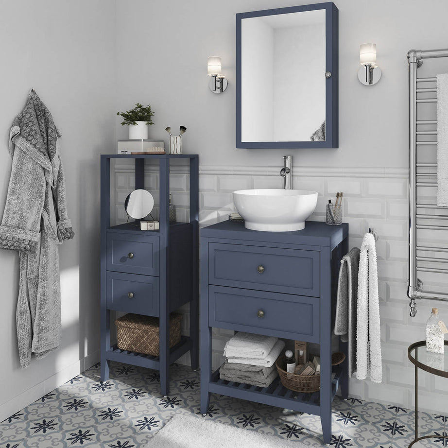 Bathroom Cabinet Single Mirrored Door Satin Navy Wall Mounted (W)500mm (H)700mm - Image 3