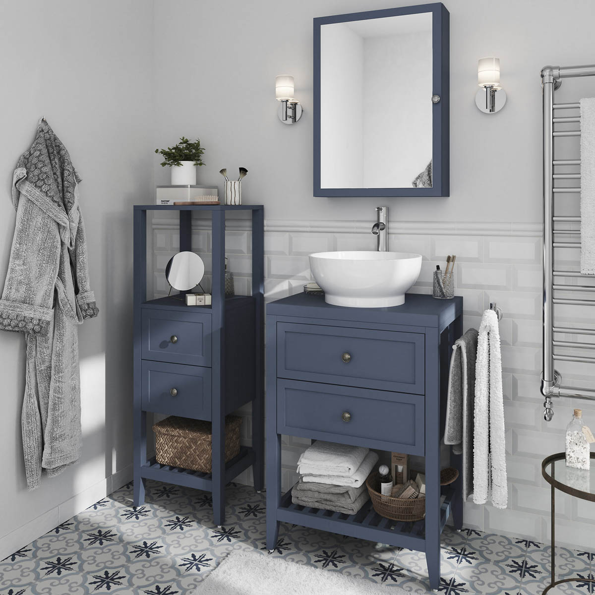 Bathroom Cabinet Single Mirrored Door Satin Navy Wall Mounted (W)500mm (H)700mm - Image 3