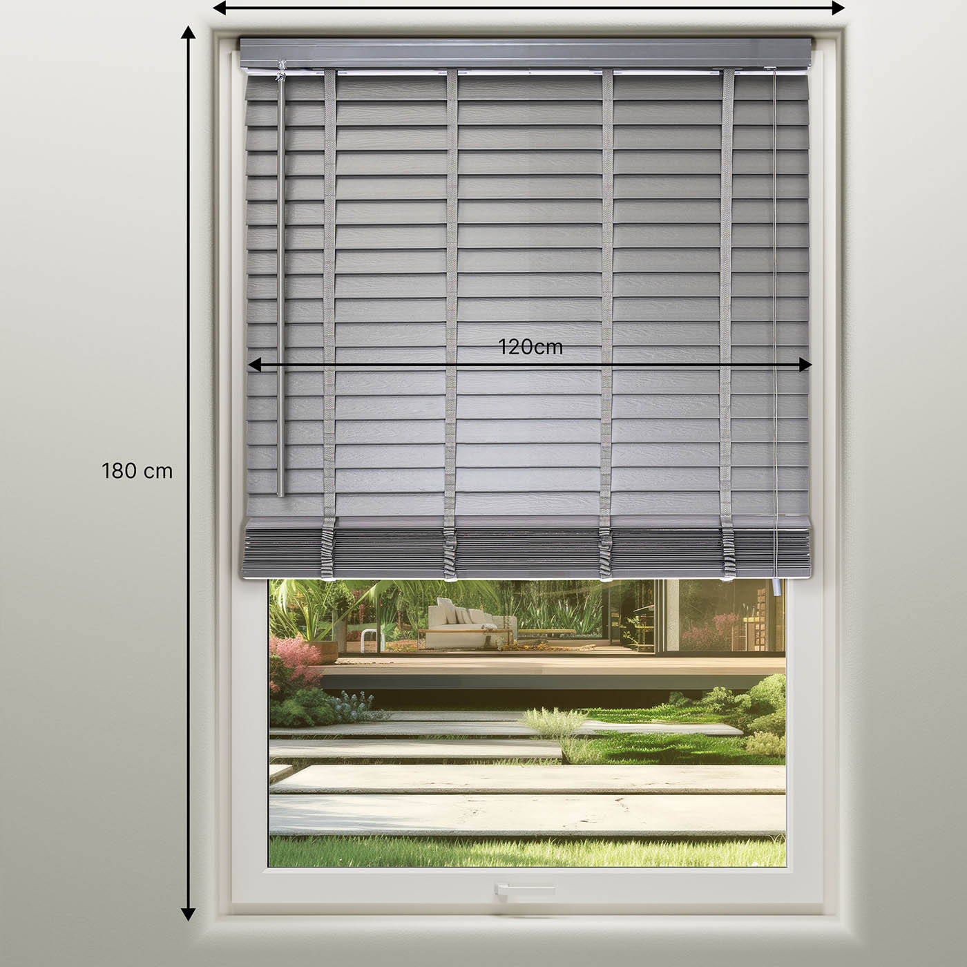 Venetian Blind Lone Grey Corded Woodgrain Effect PVC (W)120cm (L)180cm - Image 5