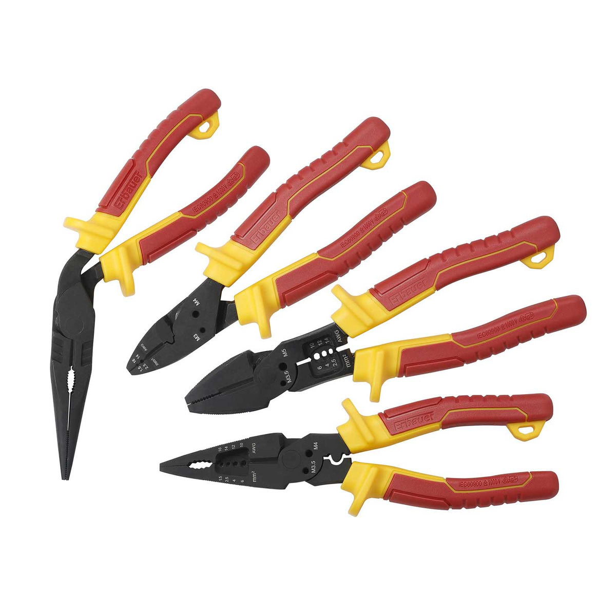 Erbauer VDE Pliers E_PL11 Chrome Vanadium Steel Soft Grip Ergonomic Set Of 4 - Image 1