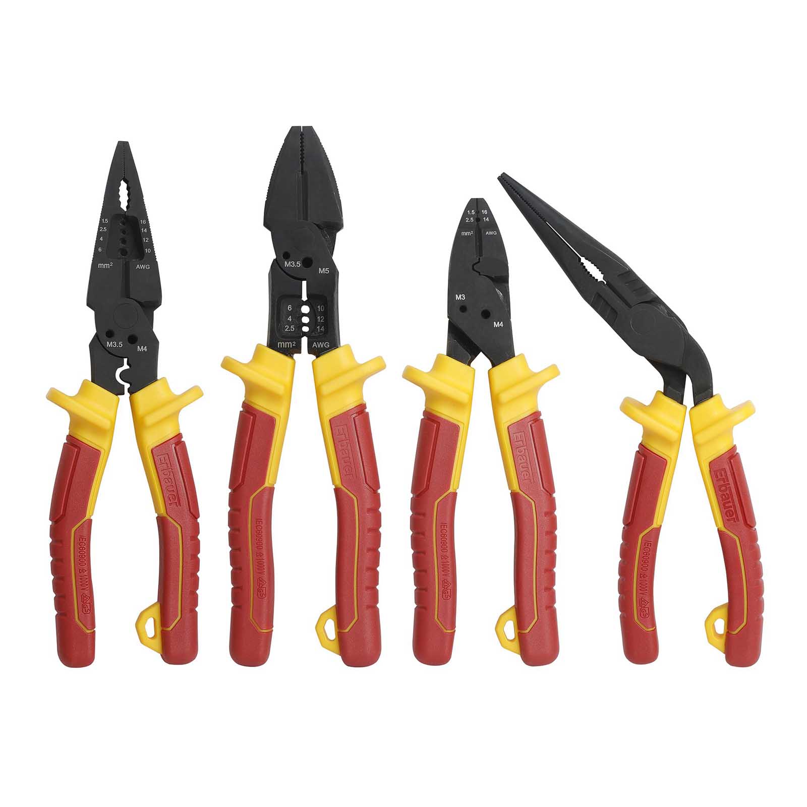 Erbauer VDE Pliers E_PL11 Chrome Vanadium Steel Soft Grip Ergonomic Set Of 4 - Image 3