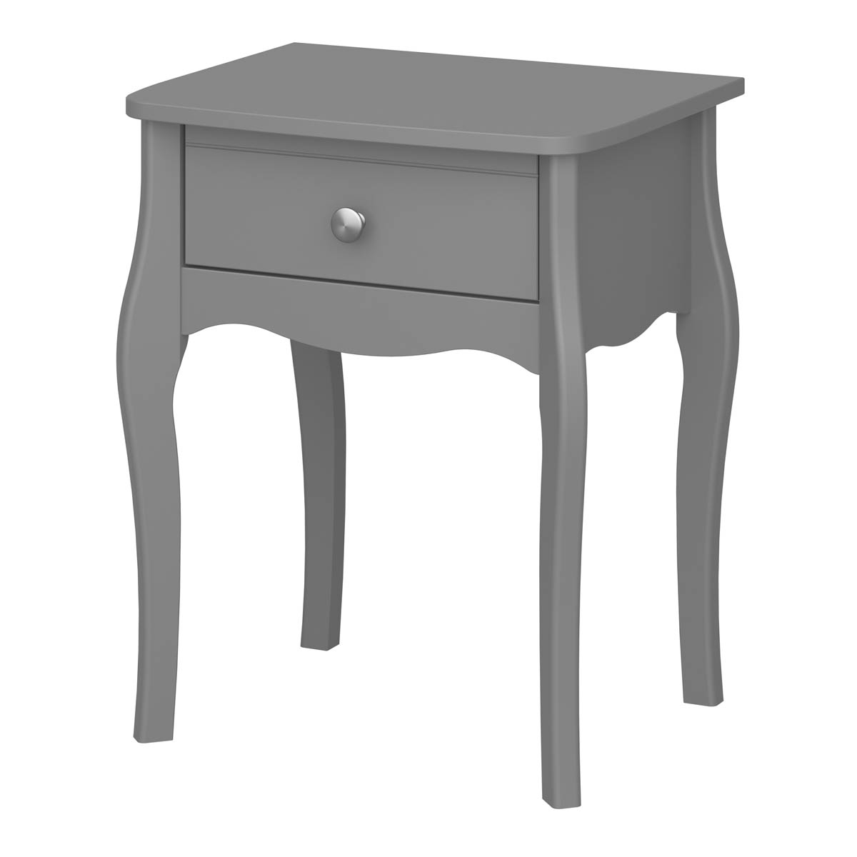 Lautner Bedside Table 1 Drawer Satin Grey French Style MDF (H)550(W)450(D)353mm - Image 1