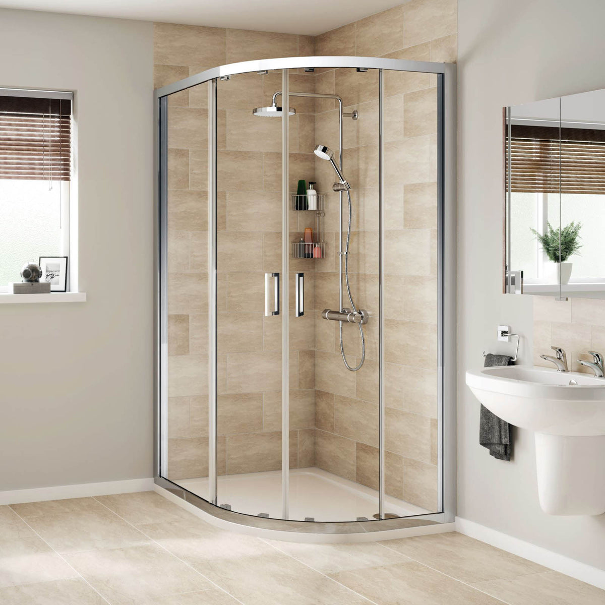 Mira Shower Tray Low Gloss White Quadrant Universal With Waste Bathroom Modern - Image 2