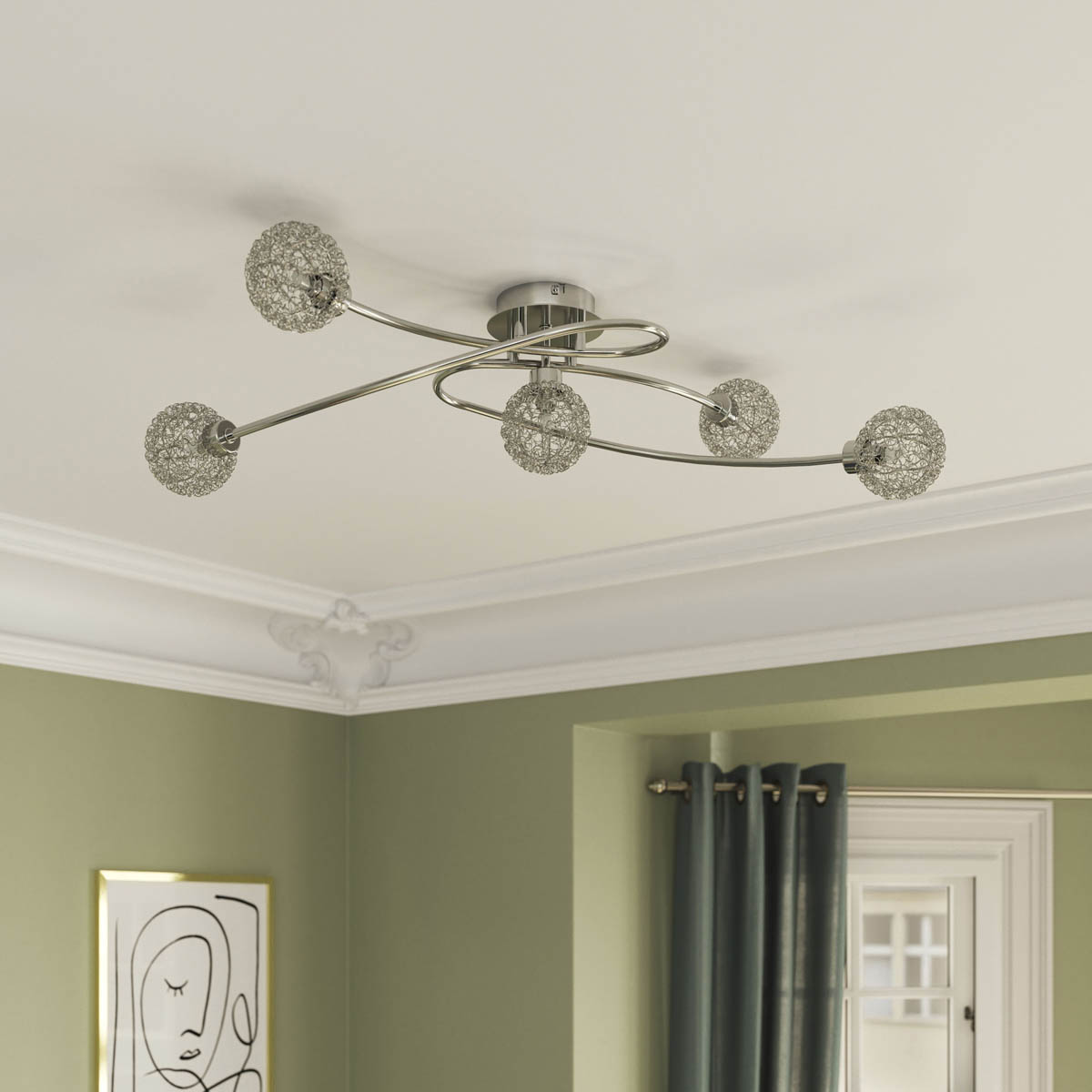 GoodHome LED Ceiling light 5 Lamp Phaidros Plate Metal Chrome - Image 3