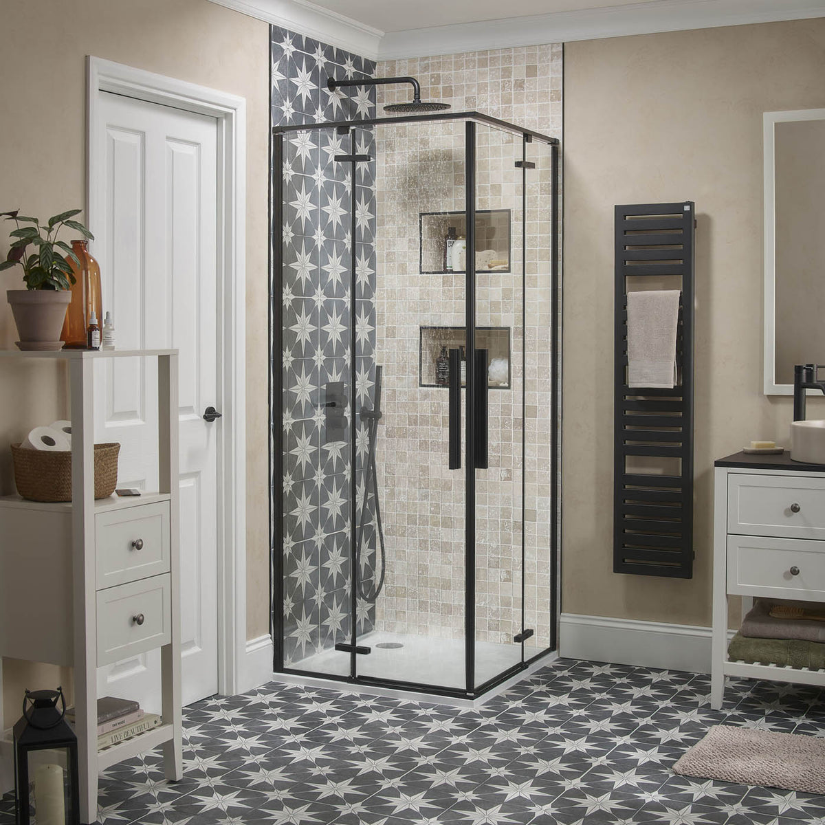 Aquadry Shower Arm Extension Fixed Curved Matt Black Brass Wall Mounted - Image 2