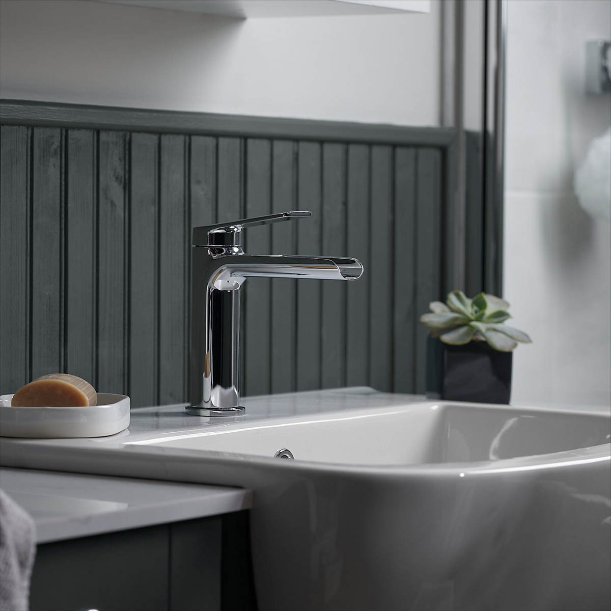 Basin Mixer Tap Chrome Effect Semi Open Spout Modern Bathroom Single Lever - Image 6