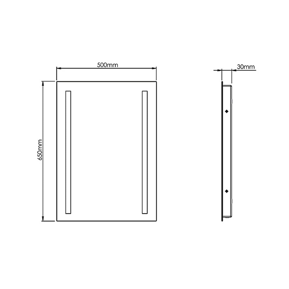 Bathroom Mirror Illuminated Rectangular Frameless Battery Operated H650 W500mm - Image 2