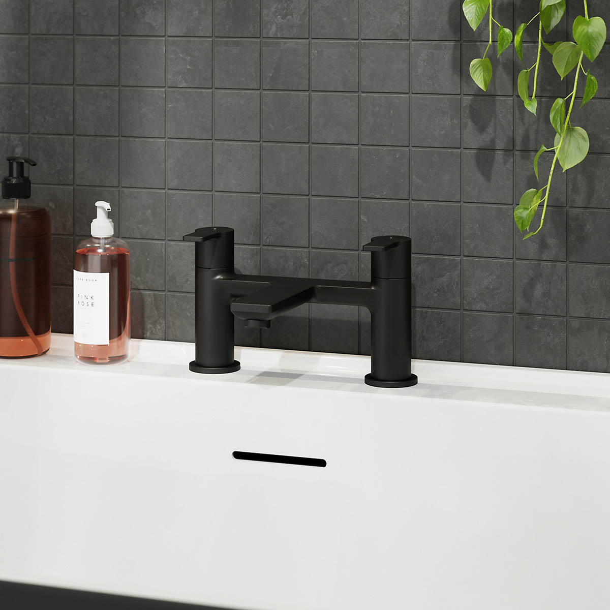 Bath Filler Tap Mixer Matt Black Brass Deck Mounted Bathroom Contemporary - Image 2