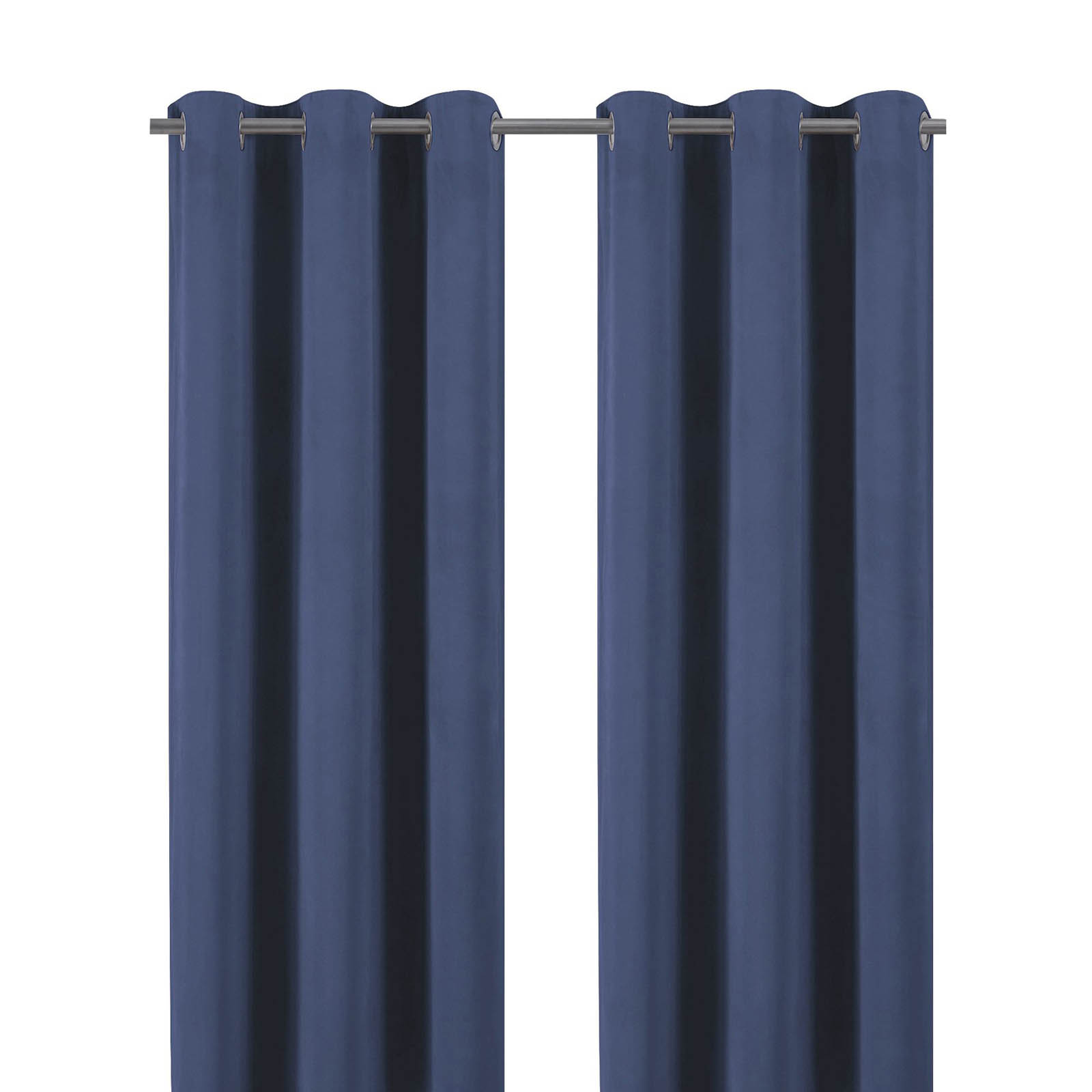Eyelet Curtain Deep Navy Velvet Lined Ready Made Ring Top Pair Indoor 117x137cm - Image 1