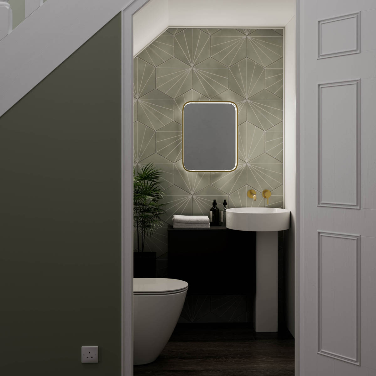 Sensio Illuminated Bathroom Mirror LED Rectangular Brass Effect (H)50x(W)39cm - Image 1