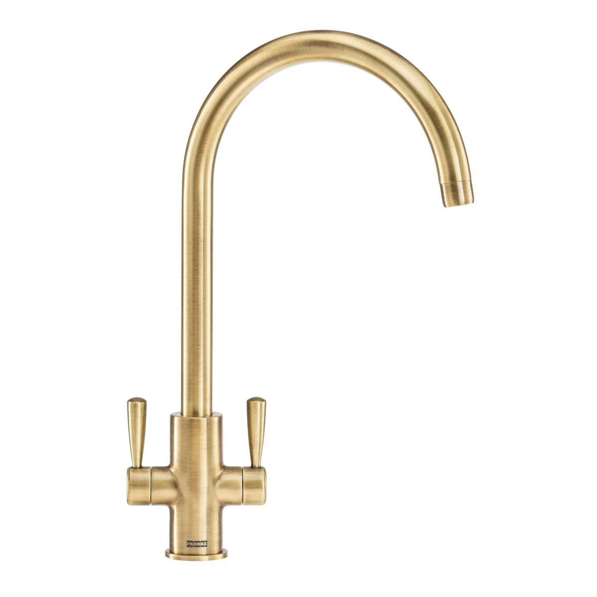 Franke Kitchen Sink Tap Mixer Brass Effect Dual Lever Brass Swivel Spout Faucet - Image 1