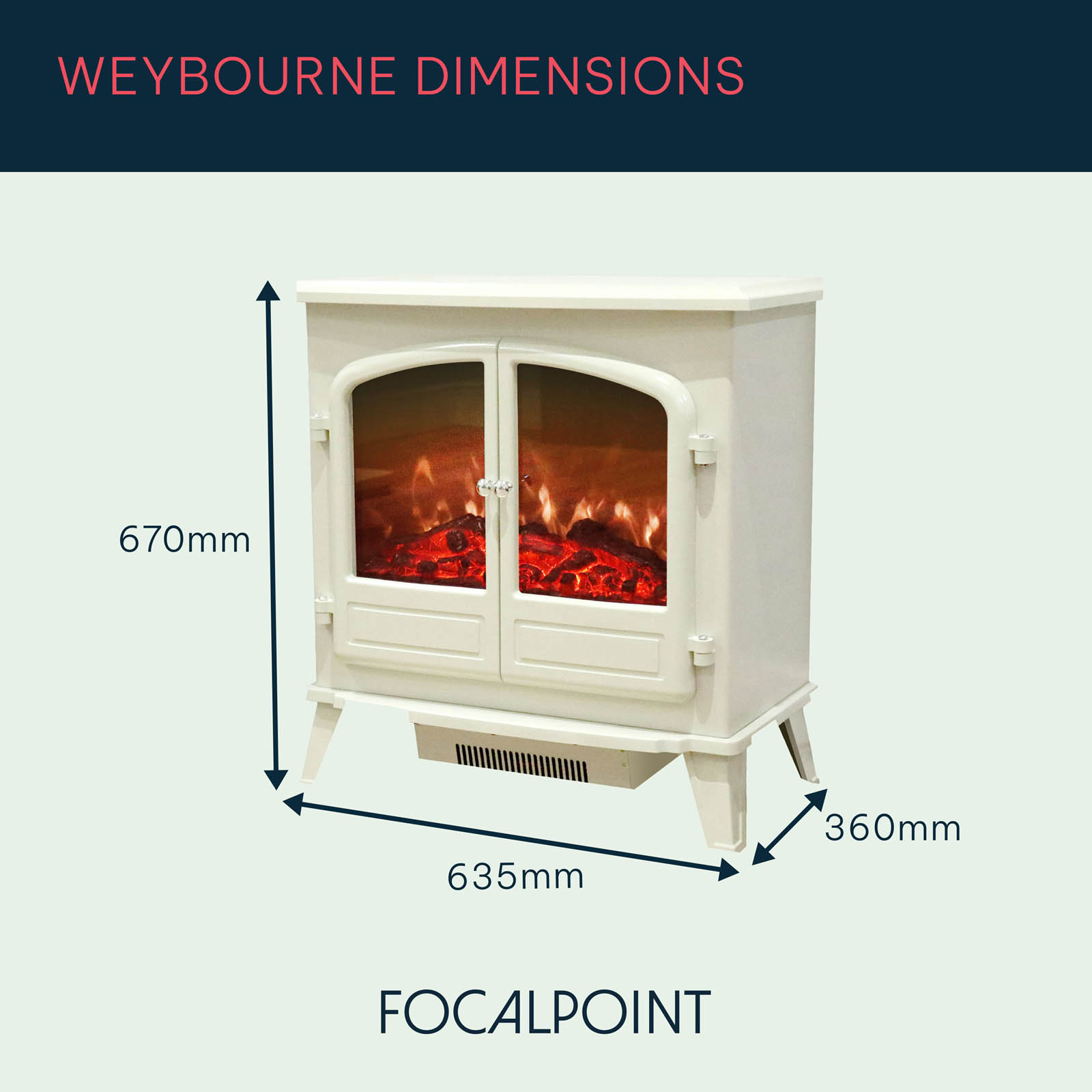 Focal Point Weybourne 1850W Matt Cream Electric Stove (H)670mm (W)635mm - Image 7