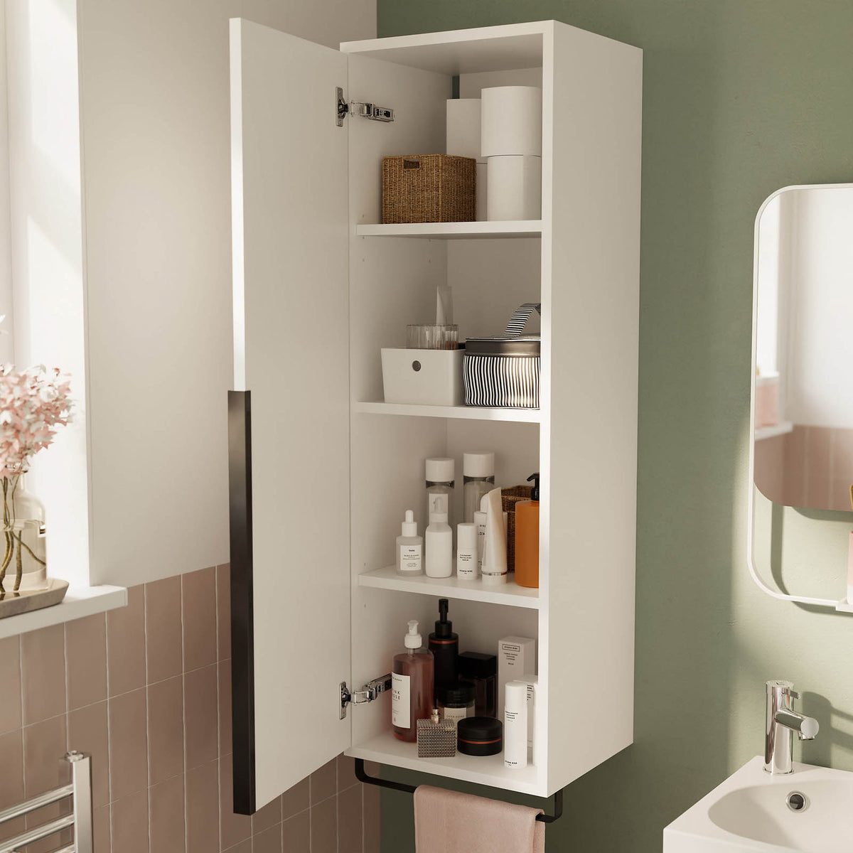 Bathroom Single Cabinet Maza Slimline Matt White Storage Cupboard Furniture - Image 5