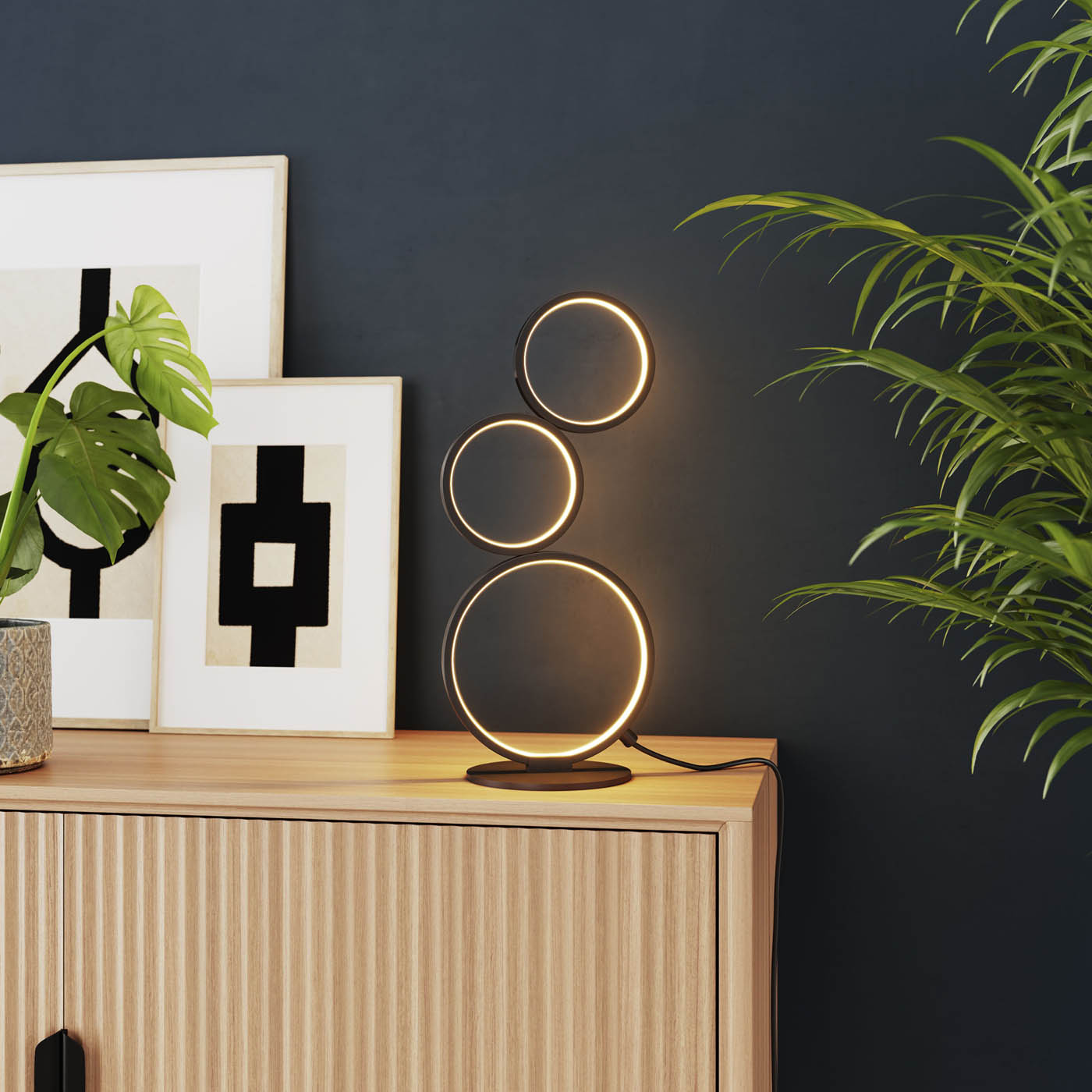 LED Table lamp Round Circular Matt Black Modern Warm White Livingroom 800lm - Image 2