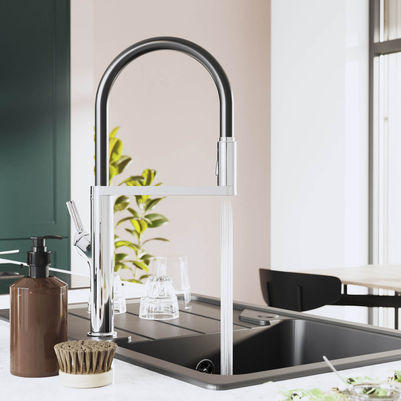Kitchen Sink Sensor Tap Mixer Chrome Pull Out Swivel Spout Modern Faucet - Image 4